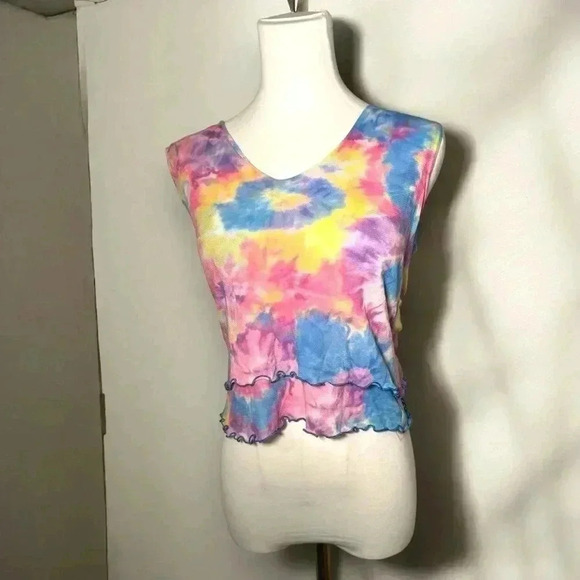 Vintage tie dye ruffled tank top L y2k - Picture 1 of 5